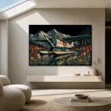 Vintage Seaplane on Mountain Lake Colorful Metal Wall Art