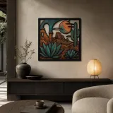 Mid Century Desert Arch with Agave and Cactus Colorful Metal Wall Art