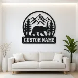 Personalized Bear and Pine Forest Metal Wall Art