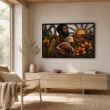 Good Shepherd Carrying Lamb at Sunrise Colorful Metal Wall Art