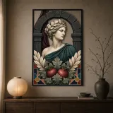 Classical Marble Woman with Pomegranates and Laurel Colorful Metal Wall Art