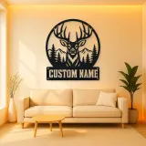 Personalized Buck Deer Metal Wall Art with Forest Landscape