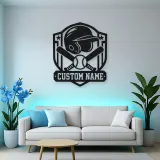 Personalized Baseball Helmet Crossed Bats Shield Metal Wall Art