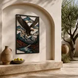 Bald Eagle Flying over Autumn Mountain Lake Colorful Metal Wall Art