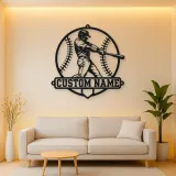 Personalized Baseball Batter Stitched Ball Metal Wall Art