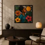 Black Woman Nurse with Tropical Hibiscus Colorful Metal Wall Art