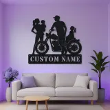 Personalized Motorcycle Family with Seated Daughter Metal Wall Art