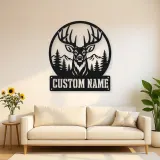 Personalized Buck Deer Metal Wall Art with Forest Landscape