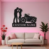 Personalized Vintage Motorcycle Couple Metal Wall Art with Heart