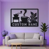 Personalized Coffee Station Metal Wall Art with Grinder