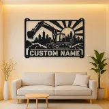 Personalized Excavator Metal Wall Art with Construction Skyline