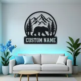 Personalized Bear and Pine Forest Metal Wall Art