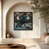 Ice Hockey Player Skating in Arena Colorful Metal Wall Art