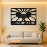 Personalized Pickleball Paddle Metal Wall Art with Sunrise