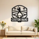 Personalized Baseball Batter Stadium Lights Metal Wall Art