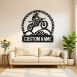 Personalized Motocross Rider Metal Wall Art with Mountain Jump