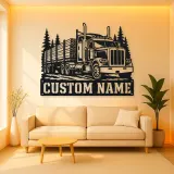 Personalized Stake Bed Semi Truck Forest Metal Wall Art