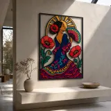 Flamenco Dancer with Colorful Fan and Red Poppies Metal Wall Art