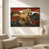White Horse Running through Southwest Desert Colorful Metal Wall Art