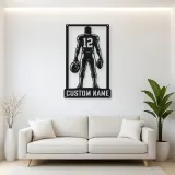 Personalized Number 12 Football Player Back View Metal Wall Art