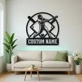 Personalized Baseball Batter Metal Wall Art with Crossed Bats