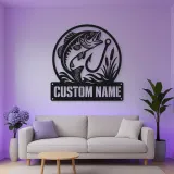 Personalized Largemouth Bass Fishing Metal Wall Art with Hook