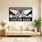Personalized Propeller Airplane Metal Wall Art with Mountains