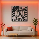 Personalized Female Softball Batter Waving Flag Metal Wall Art