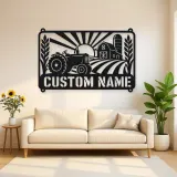 Personalized Vintage Tractor Metal Wall Art with Farm Scene