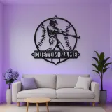 Personalized Baseball Batter Stitched Ball Metal Wall Art