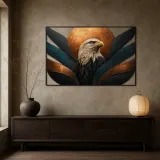 Bald Eagle Portrait with Abstract Copper Sun Colorful Metal Wall Art