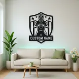 Personalized Football Player Stars and Stripes Shield Metal Wall Art