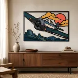 Vintage Flugzeug über der Wüste im Südwesten - Buntes Metallschild