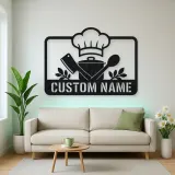 Personalized Chef Kitchen Metal Wall Art with Cooking Tools
