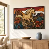 White Horse Running through Southwest Desert Colorful Metal Wall Art