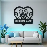 Personalized Retriever Dog Heart Metal Wall Art with Paw Prints