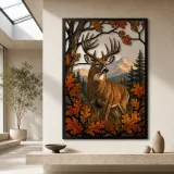 Whitetail Deer in Autumn Mountain Forest Colorful Metal Wall Art