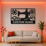 Personalized Sewing Machine Metal Wall Art with Quilt Details