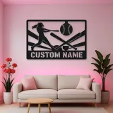 Personalized Softball Player Metal Wall Art with Crossed Bats