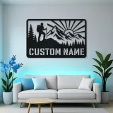 Personalized Mountain Hiker Metal Wall Art with Sunrise