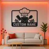 Personalized Chef Kitchen Metal Wall Art with Cooking Tools