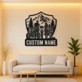 Personalized Family of Three Motorcycle Mountain Cabin Metal Wall Art