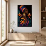 Afro Woman in Colorful Headwrap with Bird of Paradise Metal Wall Art