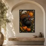 Thanksgiving Turkey with Pumpkins and Corn Colorful Metal Wall Art
