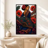 Flamenco Woman with Fan and Red Poppies Colorful Metal Wall Art