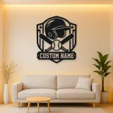Personalized Baseball Helmet Crossed Bats Shield Metal Wall Art