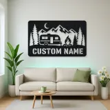 Personalized Travel Trailer Metal Wall Art with Campfire