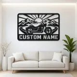 Personalized Cruiser Motorcycle Metal Wall Art with Mountain Road