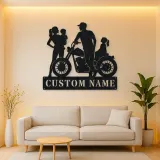 Personalized Motorcycle Family with Seated Daughter Metal Wall Art