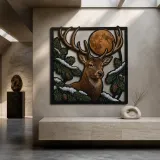 Winter Whitetail Deer beneath Full Moon Colorful Metal Wall Art